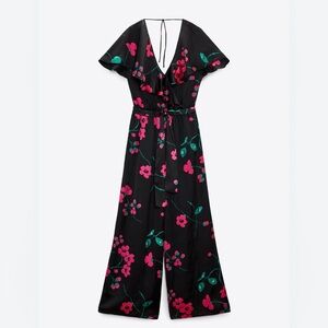 Floral Black and Pink Women's Jumpsuit